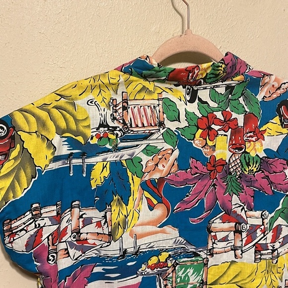 Vintage 70s Laura Mae Hawaiian Pinup Girl  Button-Up Top Size Medium - Picture 8 of 10